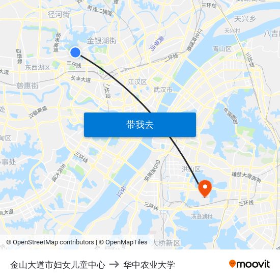 金山大道市妇女儿童中心 to 华中农业大学 map