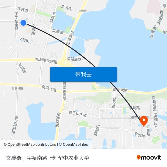 文馨街丁字桥南路 to 华中农业大学 map