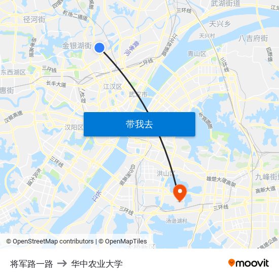 将军路一路 to 华中农业大学 map