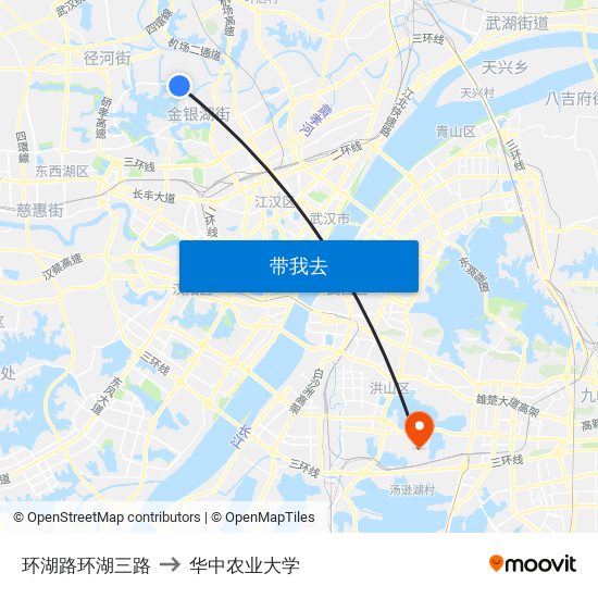 环湖路环湖三路 to 华中农业大学 map