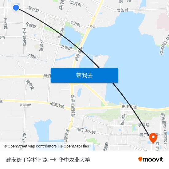 建安街丁字桥南路 to 华中农业大学 map