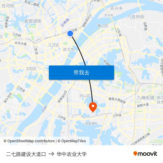 二七路建设大道口 to 华中农业大学 map