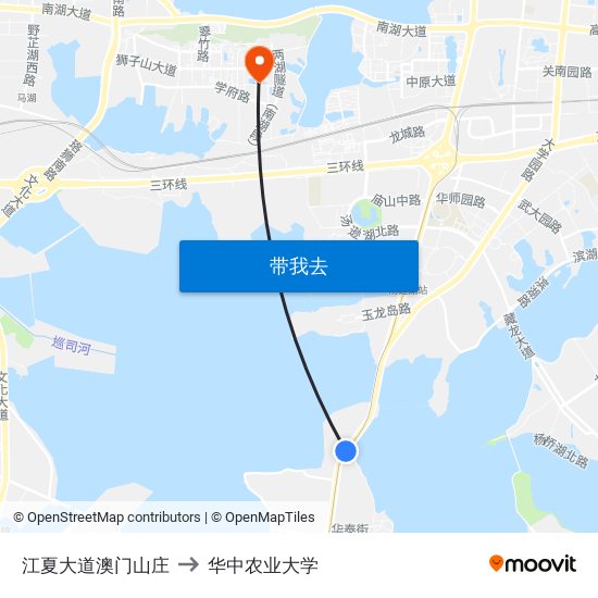 江夏大道澳门山庄 to 华中农业大学 map