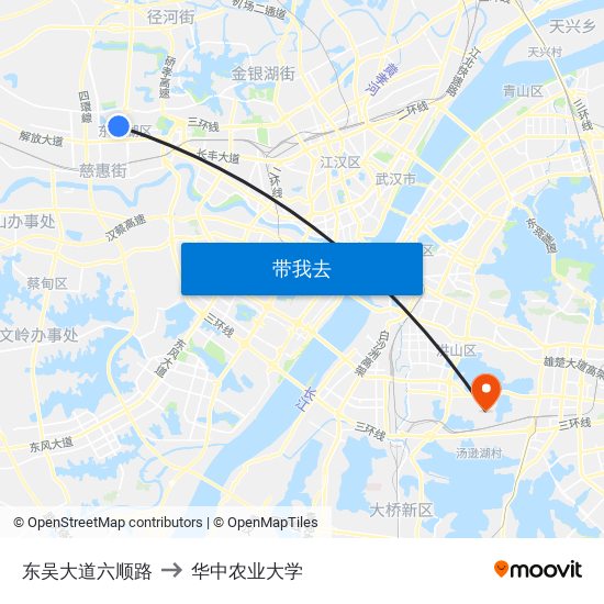 东吴大道六顺路 to 华中农业大学 map