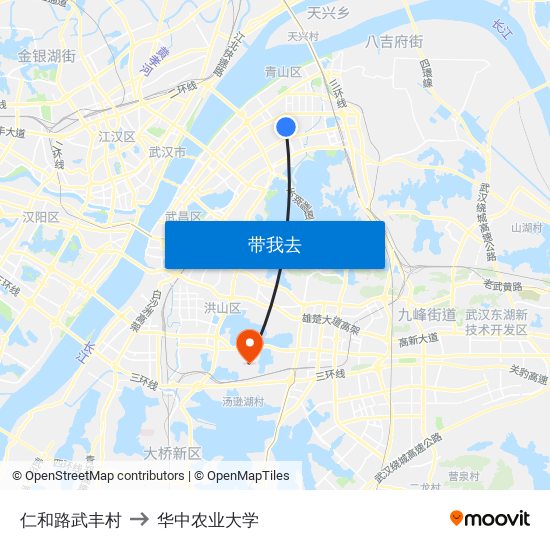 仁和路武丰村 to 华中农业大学 map