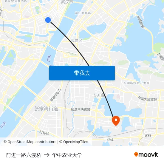 前进一路六渡桥 to 华中农业大学 map