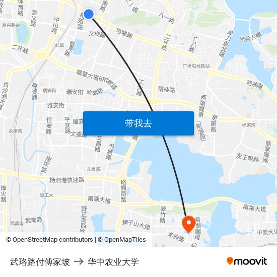 武珞路付傅家坡 to 华中农业大学 map