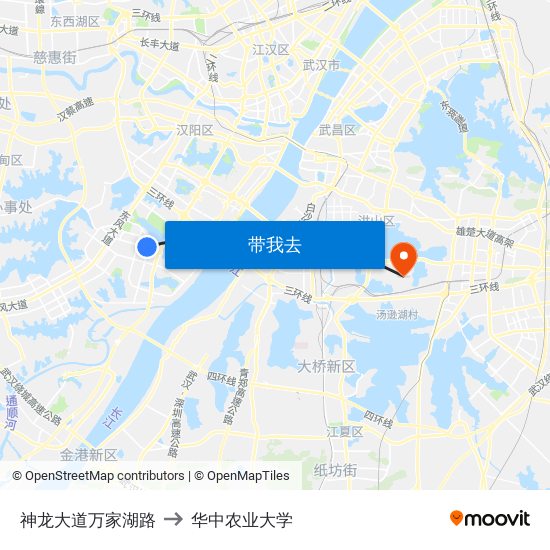 神龙大道万家湖路 to 华中农业大学 map