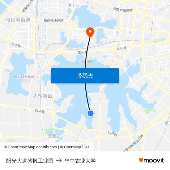 阳光大道盛帆工业园 to 华中农业大学 map