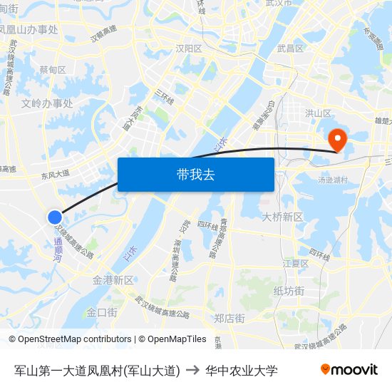 军山第一大道凤凰村(军山大道) to 华中农业大学 map