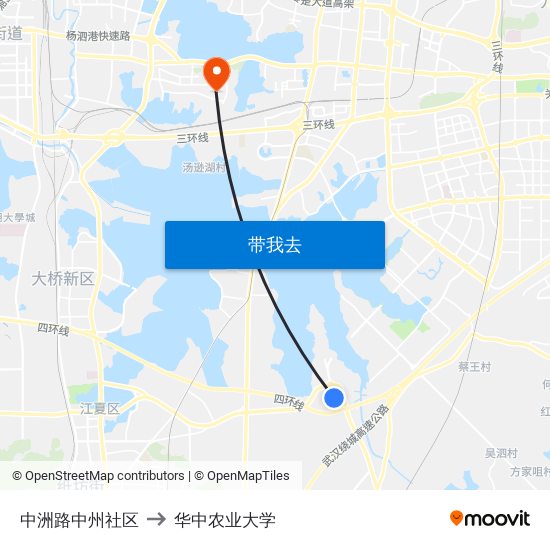 中洲路中州社区 to 华中农业大学 map