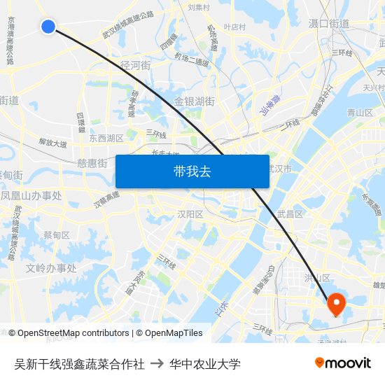 吴新干线强鑫蔬菜合作社 to 华中农业大学 map