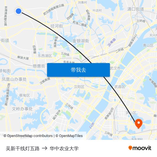 吴新干线灯五路 to 华中农业大学 map