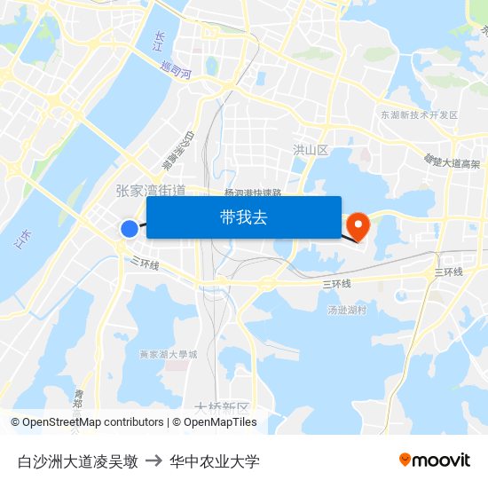 白沙洲大道凌吴墩 to 华中农业大学 map