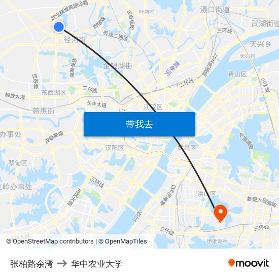 张柏路余湾 to 华中农业大学 map