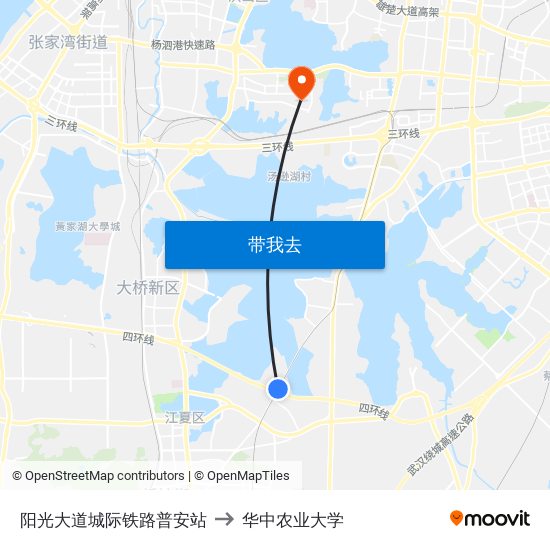 阳光大道城际铁路普安站 to 华中农业大学 map