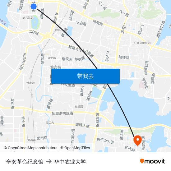 辛亥革命纪念馆 to 华中农业大学 map