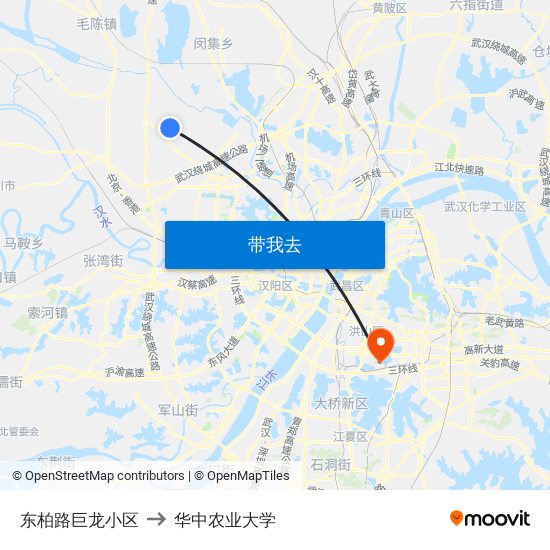 东柏路巨龙小区 to 华中农业大学 map