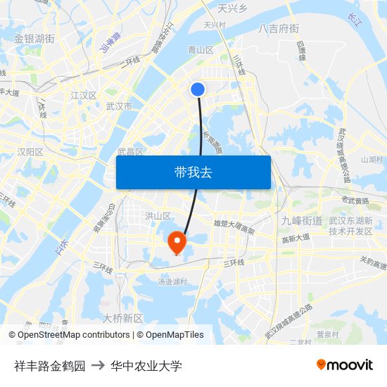 祥丰路金鹤园 to 华中农业大学 map