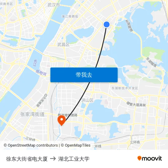 徐东大街省电大厦 to 湖北工业大学 map