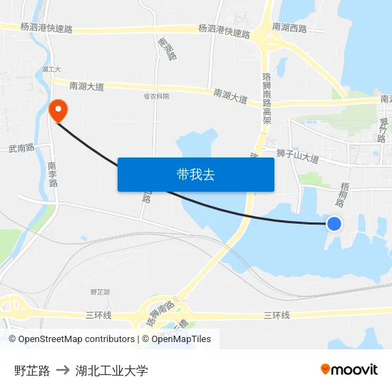 野芷路 to 湖北工业大学 map