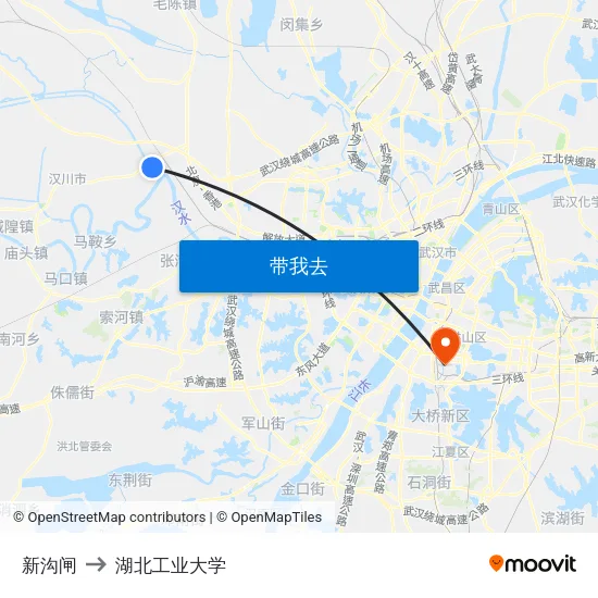 新沟闸 to 湖北工业大学 map