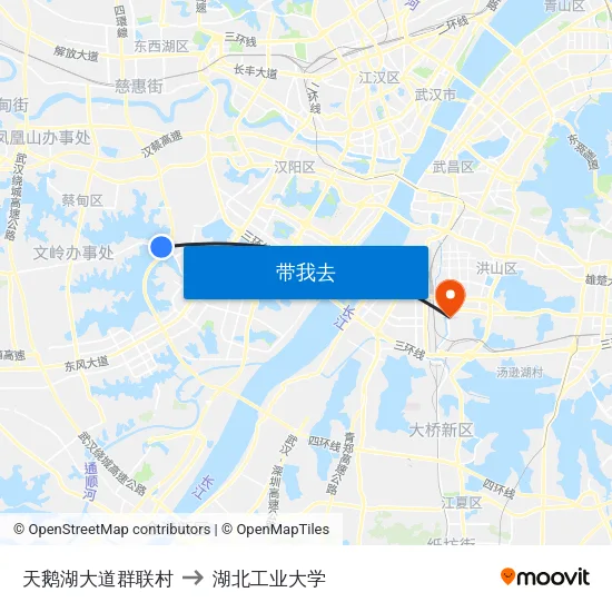 天鹅湖大道群联村 to 湖北工业大学 map