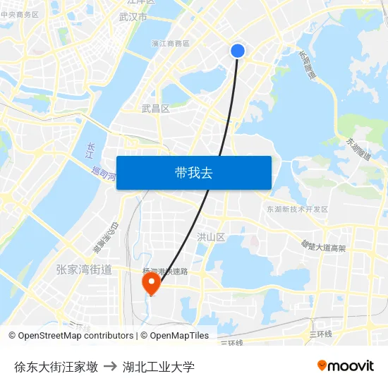 徐东大街汪家墩 to 湖北工业大学 map