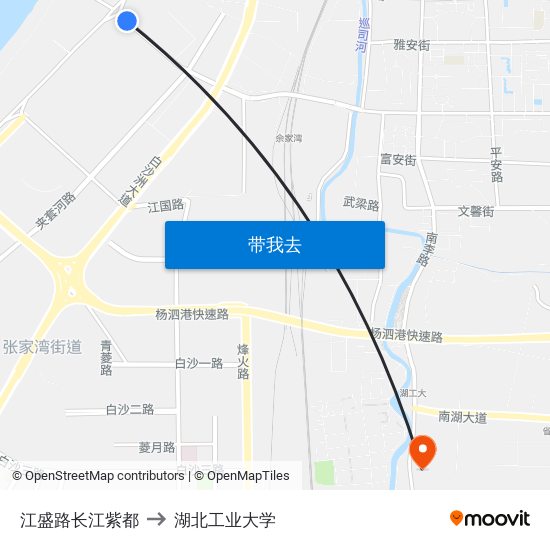 江盛路长江紫都 to 湖北工业大学 map