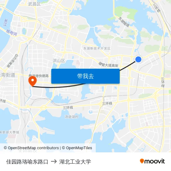 佳园路珞喻东路口 to 湖北工业大学 map