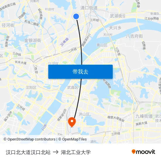 汉口北大道汉口北站 to 湖北工业大学 map