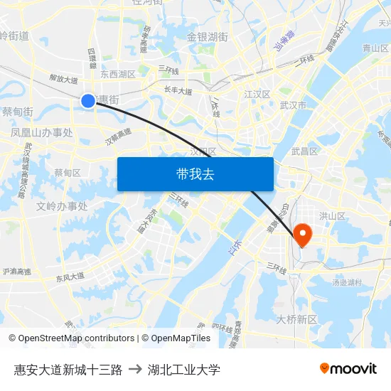 惠安大道新城十三路 to 湖北工业大学 map