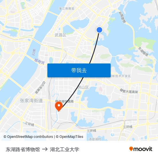 东湖路省博物馆 to 湖北工业大学 map