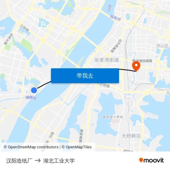 汉阳造纸厂 to 湖北工业大学 map