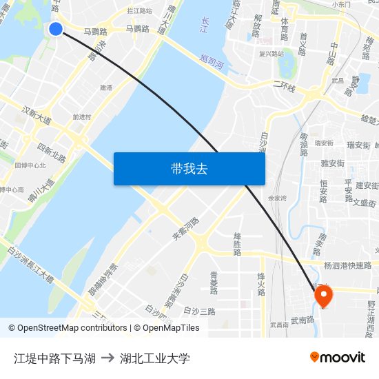 江堤中路下马湖 to 湖北工业大学 map