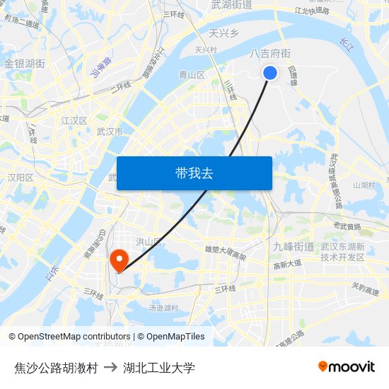 焦沙公路胡漖村 to 湖北工业大学 map