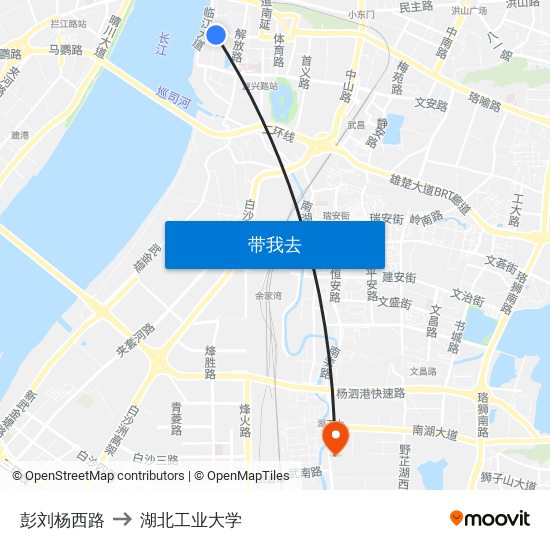 彭刘杨西路 to 湖北工业大学 map