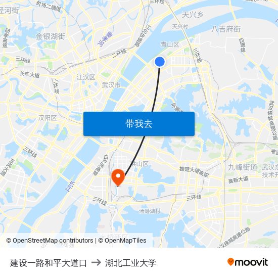 建设一路和平大道口 to 湖北工业大学 map