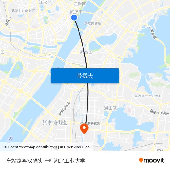 车站路粤汉码头 to 湖北工业大学 map