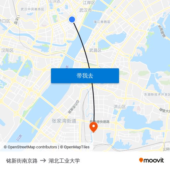 铭新街南京路 to 湖北工业大学 map