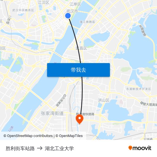 胜利街车站路 to 湖北工业大学 map