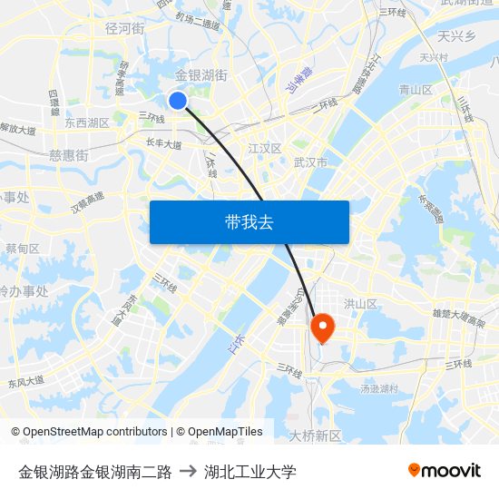 金银湖路金银湖南二路 to 湖北工业大学 map