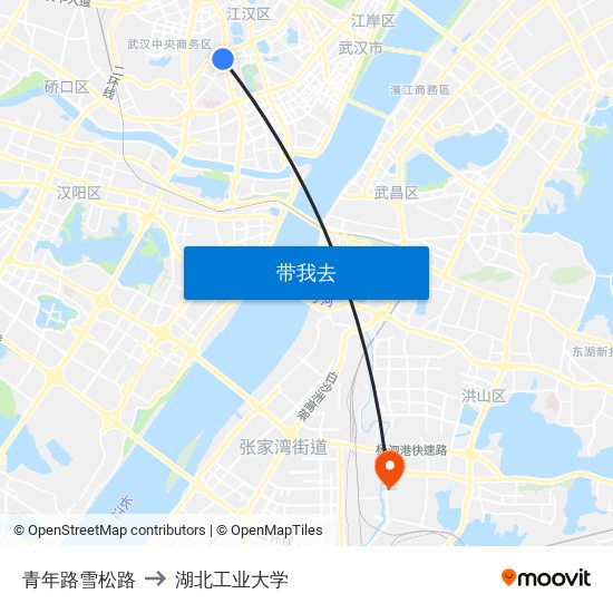 青年路雪松路 to 湖北工业大学 map