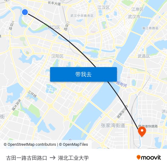 古田一路古田路口 to 湖北工业大学 map