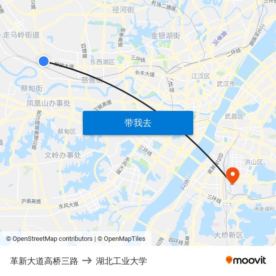 革新大道高桥三路 to 湖北工业大学 map