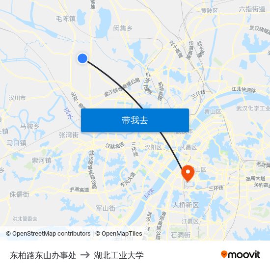 东柏路东山办事处 to 湖北工业大学 map