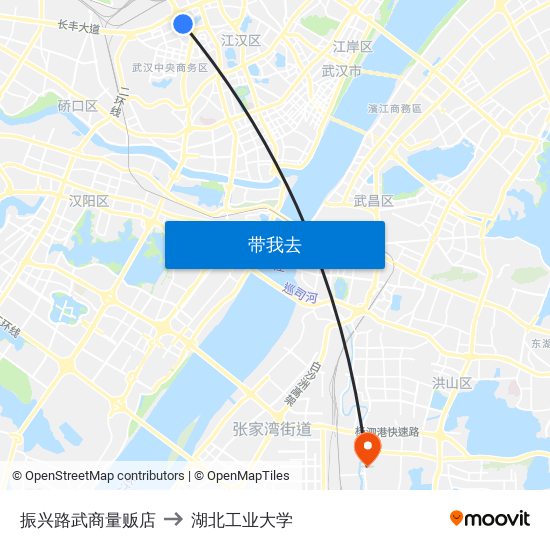 振兴路武商量贩店 to 湖北工业大学 map