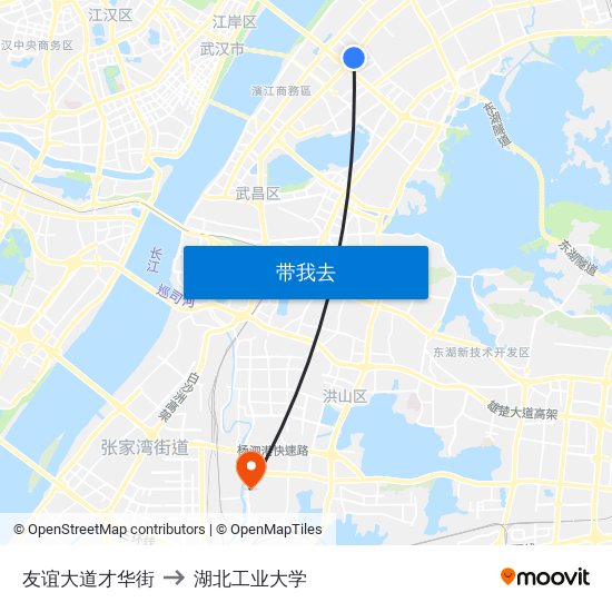 友谊大道才华街 to 湖北工业大学 map