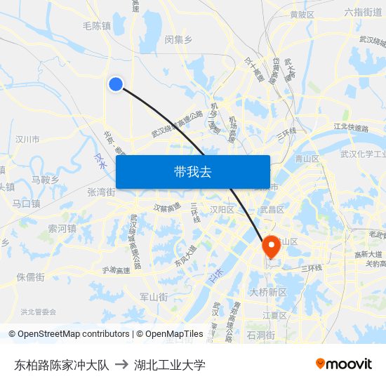 东柏路陈家冲大队 to 湖北工业大学 map