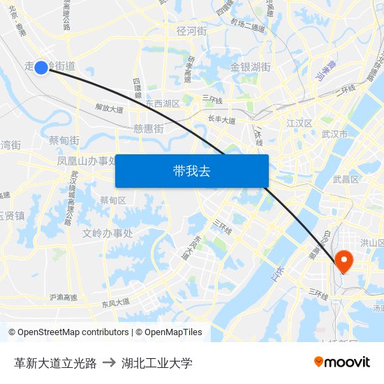 革新大道立光路 to 湖北工业大学 map